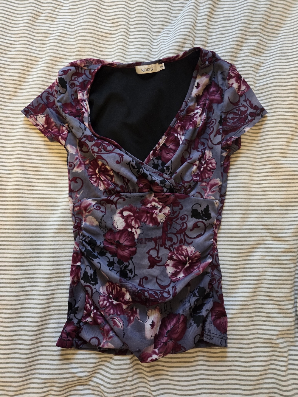 Ricki's Purple Floral Ruched V Neck Top